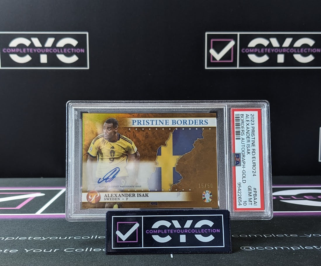 Alexander Isak Gold Auto /50 Colour Match Topps Pristine Borders 2023 PSA 10 Sweden