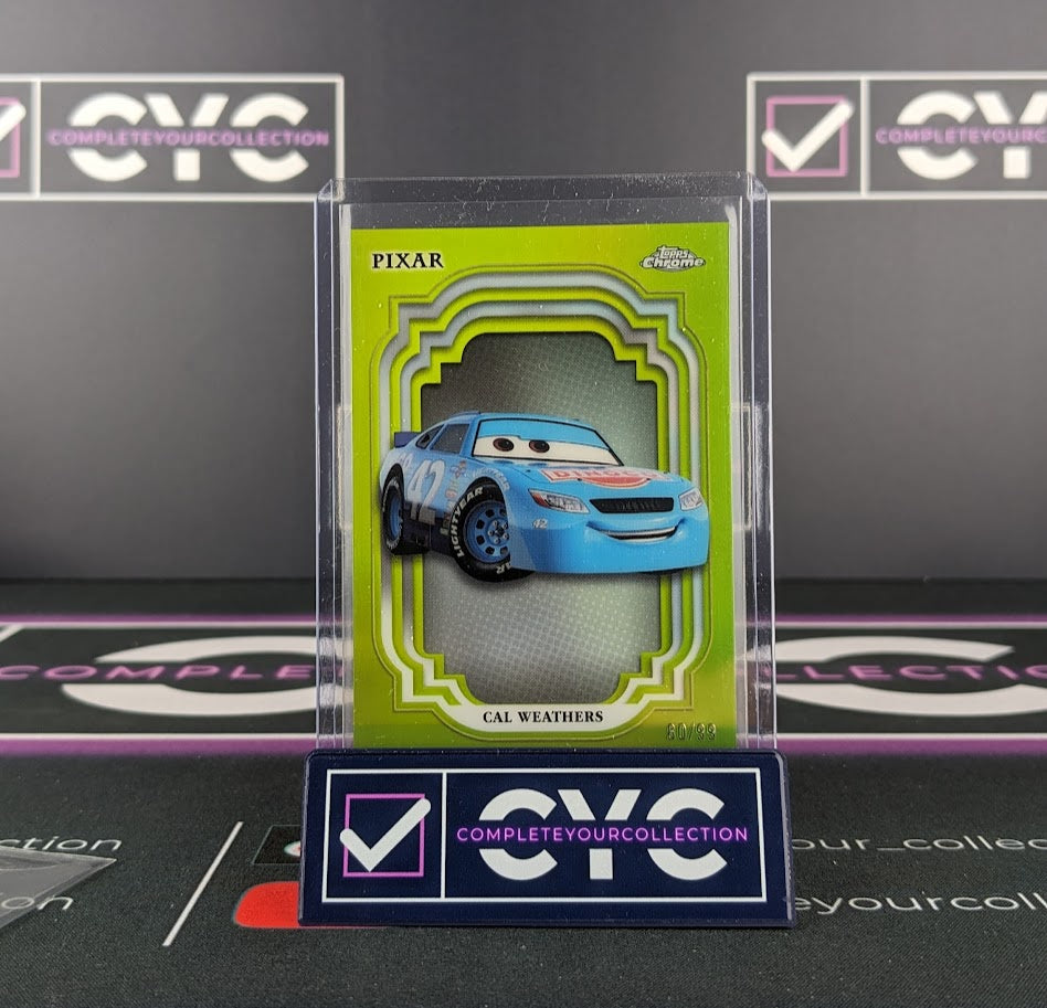 Cal Weathers Green /99 Topps Chrome Disney 2024 Pixar Cars Movie Trading Card
