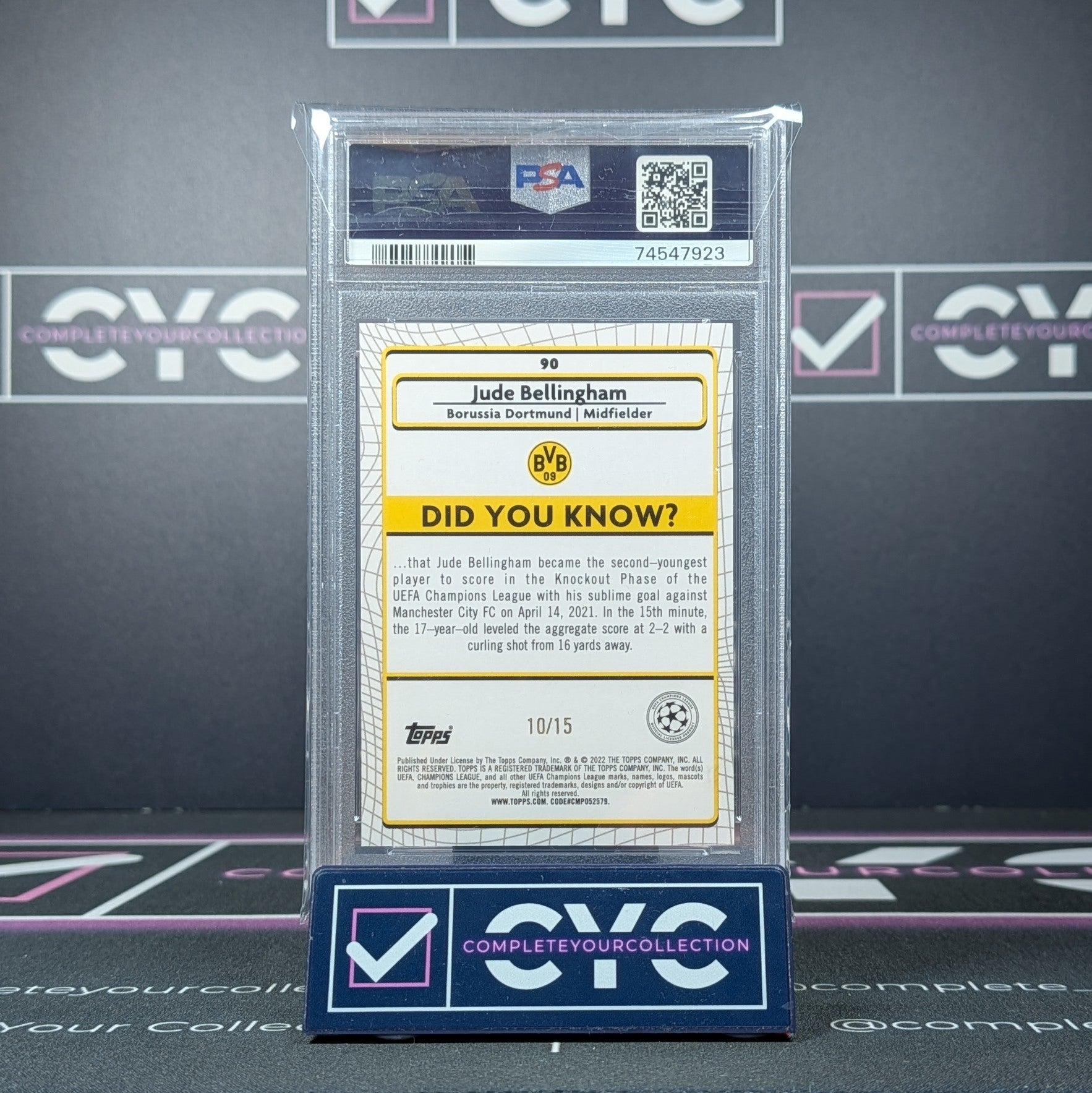 Jude Bellingham Purple /15 PSA 10 Topps Merlin Chrome 2021/22 - Dortmund FC